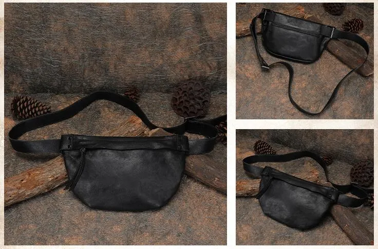 Womens Black Leather Chest Sling Bag Cross Shoulder Bag For Women